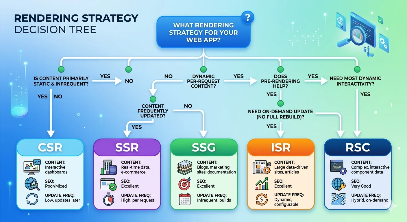 前端渲染決策框架：CSR / SSR / SSG / ISR / RSC 什麼時候選什麼